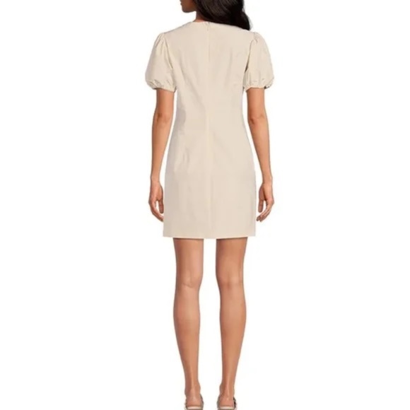 Sky Blue Embroidered Smocked Detail V Neck Short Puff Sleeve Mini Dress